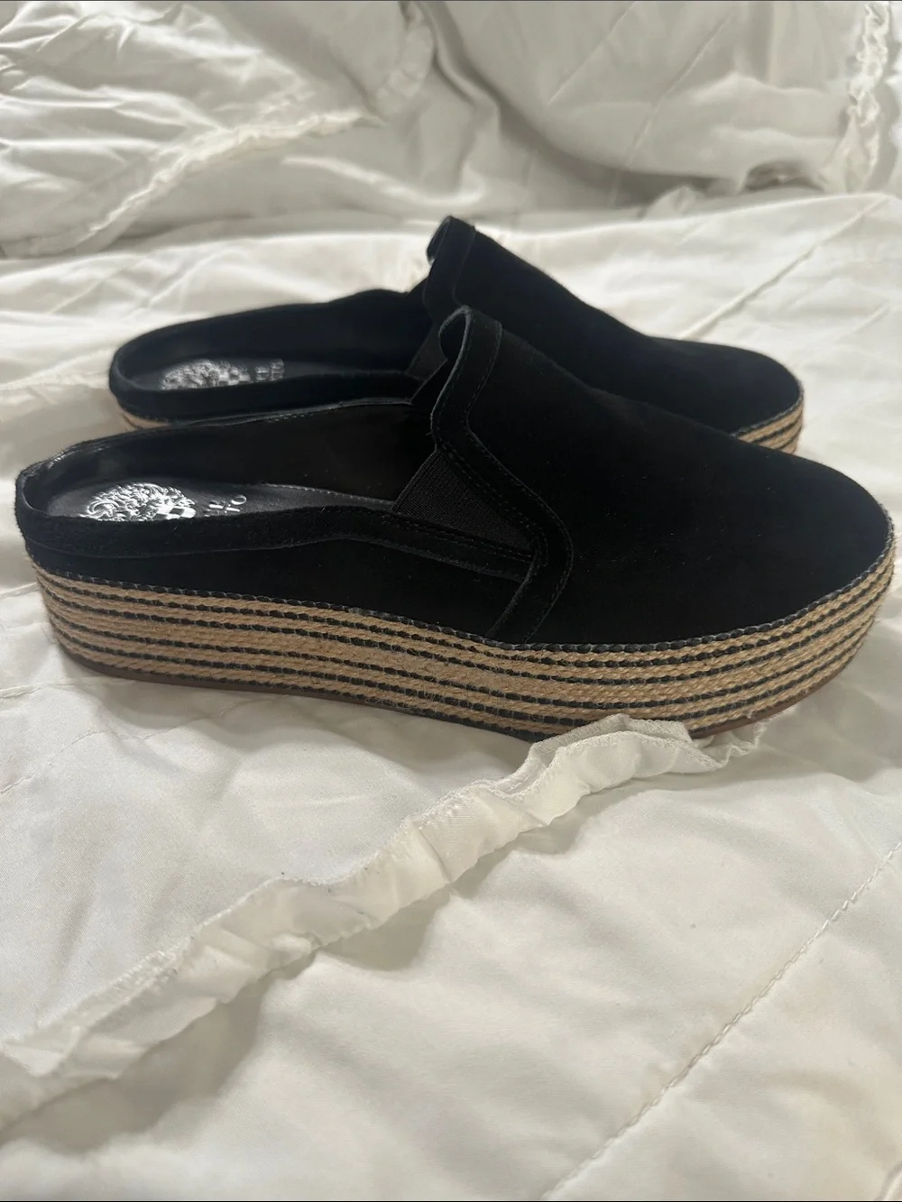 Vince Camuto Black Suede Slip-On Espadrille Loafers